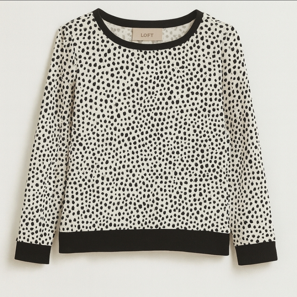 LOFT Black And White Polka Dot Lightweight Blouse Sz Small